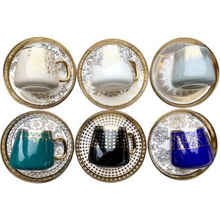 Cup and Saucer Set under Color Glaze with Golden Design 014
