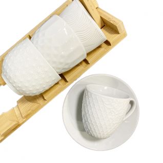 Cup and Saucer Set with Embossed Design 034
