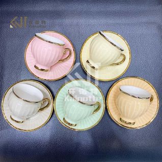 Cup and Saucer with Various Color Glazing 