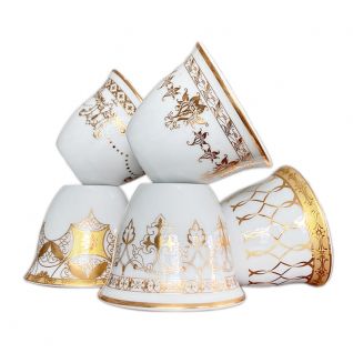Hot-selling Fine Porcelain Cawa Cup with Golden Flower Factory Wholesales Finjan Style Coffee Cup Golden Low Temperature Arabic Gahwa Cup For Expresso 040 
